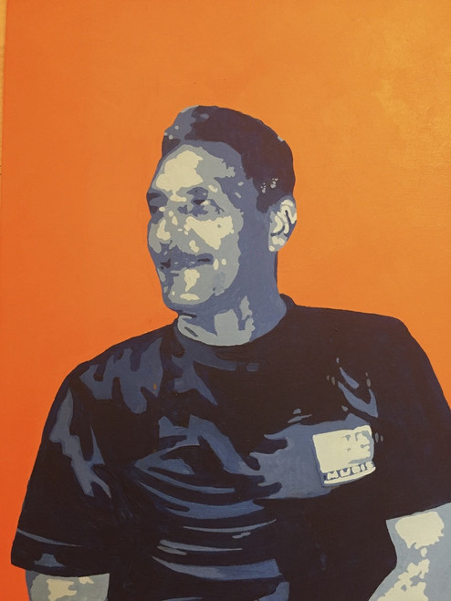 ILeana Sanchez-Hing #5289. "Retrato de Rogelio," 2010. Acrylic on canvas. 19.5 x 23.5 inches. 