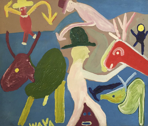 Wayacón (Julián Espinosa),                                                                        "Para mi hijo Silvito de Waya," N.D. Mixed media on canvas,   14.25” x 17”                                                                #2327