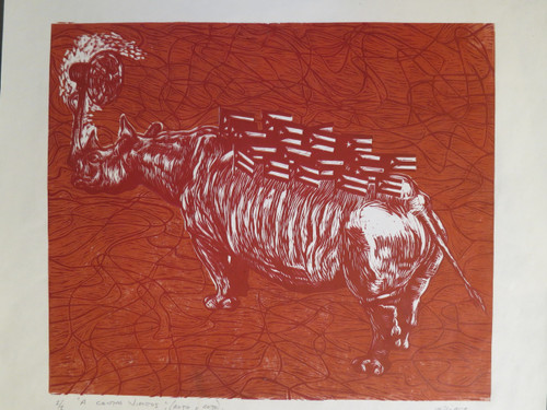 William Perez #3661. "A contra vientos," 2004. Monotype print. 16 x 19.5 inches.