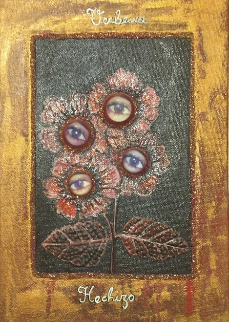 Brito (Jacqueline Brito Jorge)  #6771. "Verbena/Hechizo," From the series: "Ikebana," 2007. Mixed media/oil on canvas. 9.25 x 6.5 inches. 