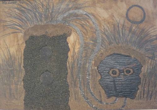 Mederox (José Mederos Sigler) Untitled, 1996. Mixed media on aspalt tile. 15.5 x 21.5.