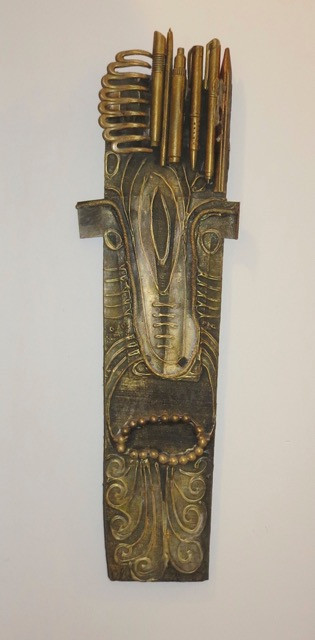 Carlos Cesar Román #6125. Untitled, 2015. Mixed media on wood. 23 x 7inches.