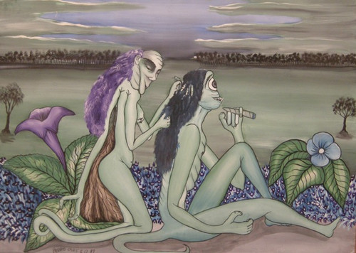 Pedro Oses,                                                                            "Piojos," N.D. Mixed media on paper.                                         27” x 19”   #4472