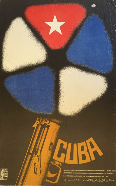 OSPAAAL (Enrique Martínez), "Cuba jornada de solidaridad con la revolución cubana," 1969. Offset poster, 22" × 14"