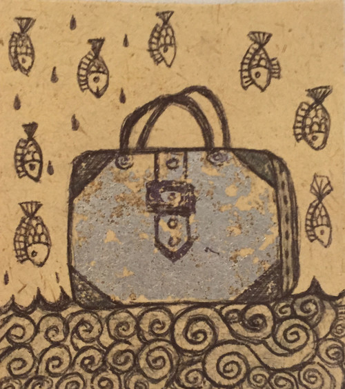 Brito (Yamilys Brito Jorge)                                              Untitled, 2015. Mixed media xylography.                             4.5” x 4”               #9029