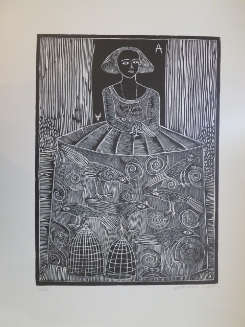 Montebravo (José Garcia Montebravo) #8083. Untitled, 2009. Linoleum print on white paper II/x.   28" x 20 inches.  