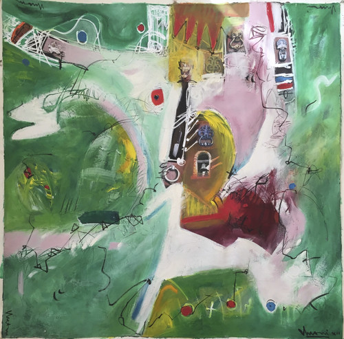 Alfredo Duany #7104 (SL) "Ceremonia and el monte, Serie: Africa mia," 2015. Mixed media on canvas. 31 x 31 inches. 
