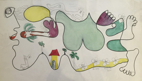 Fuster (José Rodríguez Fuster),  "Paisaje," 1990. Watercolor on paper.  12.5" x 22.5"  #299