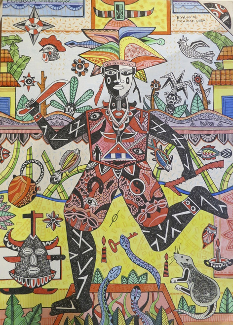 71 Vilva (Elio Vilva-Trujillo), "Eleggua," N.D. Mixed media on paper. 14" x 10" #2525