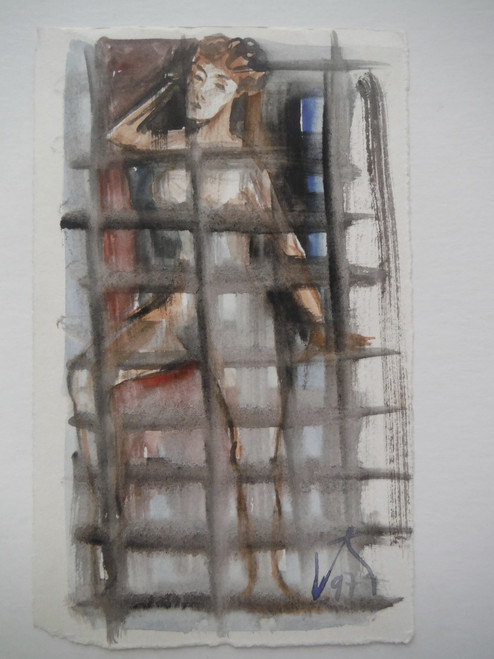 Lester Campa #5949. Untitled, 1997. Double sided watercolor on paper. 6.75 x 4 inches