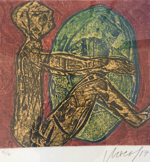 Choco (Eduardo Roca Salazar), "La niña con pelota," 2017. Collagraph, edition IV/VI. 16.5" × 15.5". #6787H