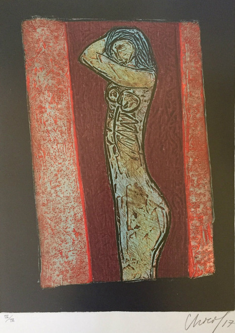 Choco (Eduardo Roca Salazar), "La siesta," 2017. Collagraph, edition IV/V. 23" × 18". #6789H