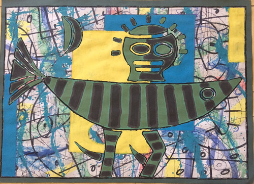 Mederox (José Mederos Sigler) #6796H. "Pez humano," 2017. MM: tempera, ink/paper. 16.25"x22.5"