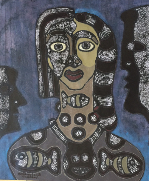 Mederox (José Mederos Sigler), "Mujer sirena," 2018. Mixed media. 23"x19.75" #6797H