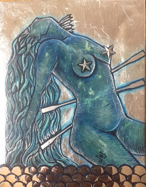 Brito (Jacqueline Brito Jorge)                                                 From the series: "7 mares," N.D. Mixed media, oil on canvas.   11"x 8.75”                         #6823 
