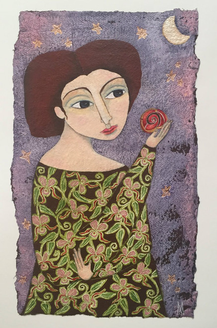 Maria Sánchez #6834. "La polimita,"  2016. Mixed media on handmade paper. 11.75" x 8.75"