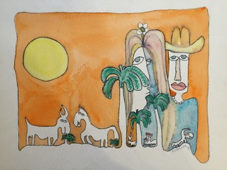 Fuster (José Rodríguez Fuster), Untitled, 1990. Watercolor on paper. 17.5" × 22.5". #756