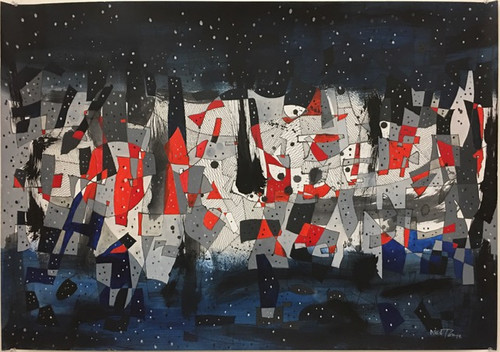 Nestor Vega #9046. "La Noche," 2019. Mixed Media Ink On Paper, 27.5" X 39.5"