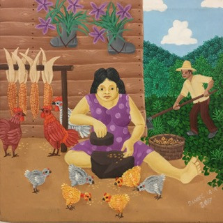 Daniel Alvarez Arias, "Pilando maiz," 2017. Oil on canvas. 12” x 12” $6597C