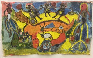Wayacón (Julián Espinosa), Untitled, N.D. Mixed media on recycled fabric.      27” x 45”   #5874K