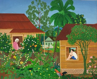 El Maestro (Luis Joaquín Rodriguez Arias),                                  "El patio de Bayate," N.D. Oil on canvas.              27.5”x 33”                  #9045