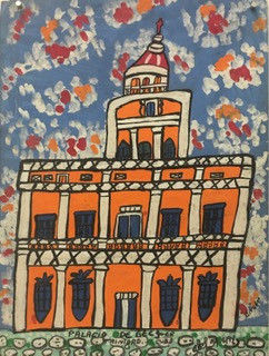 Abel Pérez-Mainegra,                         "Palacio de Becquer,"  1994. Acrylic on poster board.   16.5” x 12”                                                                            #1438