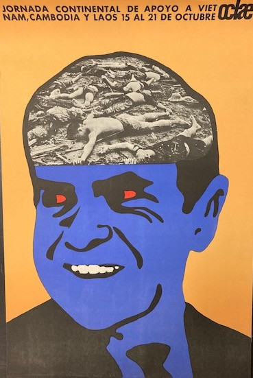 OCLAE (Luis Balaguer), "Jornada continental de apoyo a Viet Nam, Cambodia, y Laos," 1969. Offset poster, 25" × 16.5" 