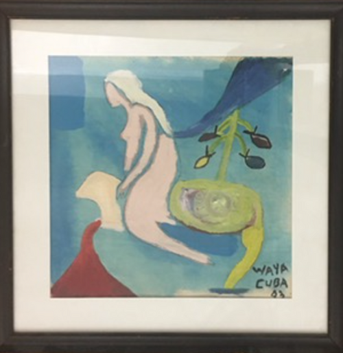 Wayacón (Julián Espinosa), Untitled, 1993. Mixed media on cloth,   17.5” x 17.5” (framed) #5258A