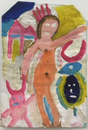 Wayacón (Julián Espinosa), Untitled, N.D. Tempera on brown paper bag. 13” x 8”  #2523-42