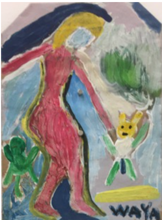 Wayacón (Julián Espinosa), Untitled, N.D. Tempera on brown paper bag. 13” x 8” #2523-75.
