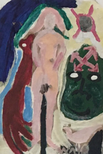 Wayacón (Julián Espinosa), Untitled, N.D. Tempera on brown paper bag. 13” x 8” #2523-30