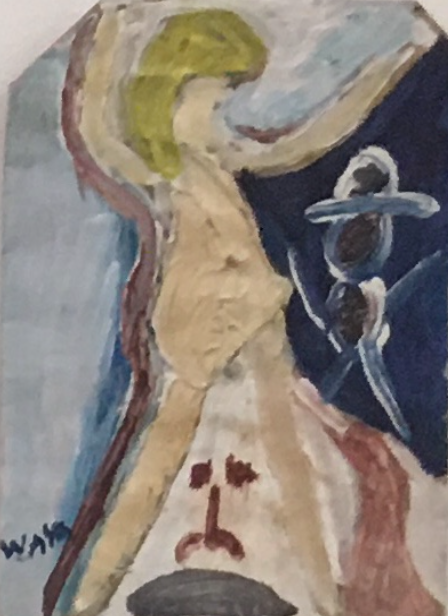 Wayacón (Julián Espinosa), Untitled, N.D. Tempera on brown paper bag.  13” x 8”  #2523- 15