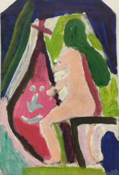 Wayacón (Julián Espinosa),  Untitled, N.D. Tempera on brown paper bag. 13” x  8” #2523-80