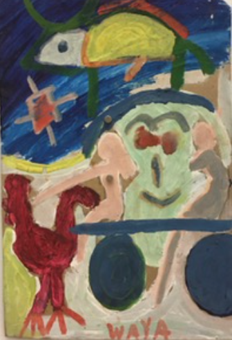 Wayacón (Julián Espinosa), Untitled, N.D. Tempera on brown paper bag. 13” X 8” #2523-77
