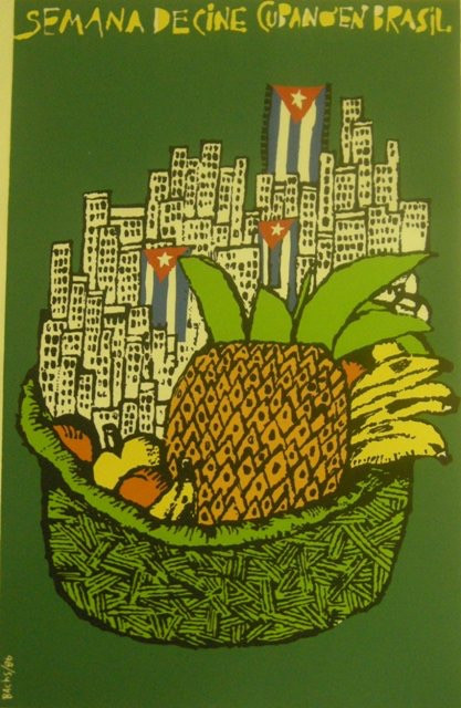 ICAIC (Eduardo Muñoz Bachs), "Semana de Cine Cubano en Brasil," 1986. Silkscreen poster, 30" × 20".