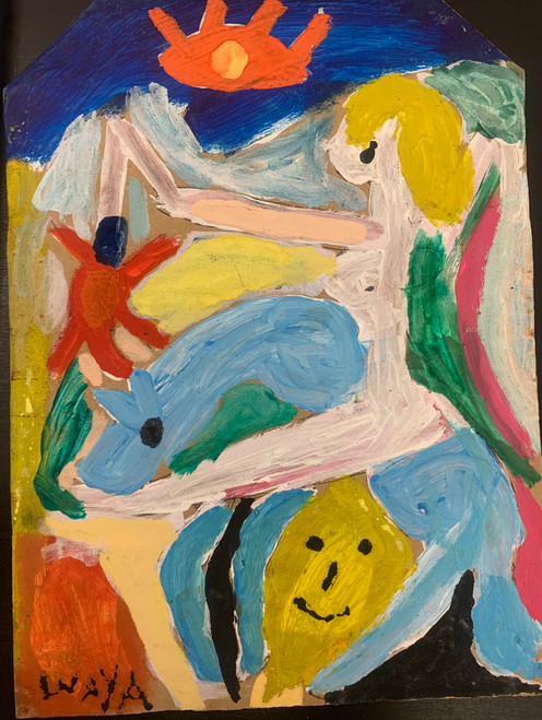 Wayacón (Julián Espinosa), Untitled, N.D. Tempera on brown paper bag. 13” x 8” #2523-84