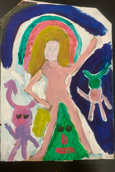 Wayacón (Julián Espinosa),  Untitled, N.D. Tempera on brown paper bag.  13” X 8”  #2523-11 