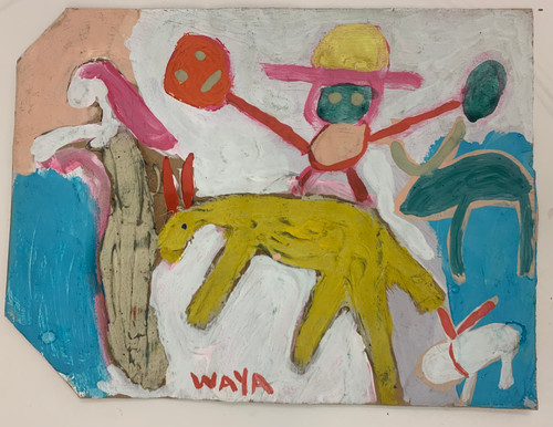 Wayacón (Julián Espinosa), Untitled, N.D. Tempera on brown paper bag. 8” x 11” #2523-39