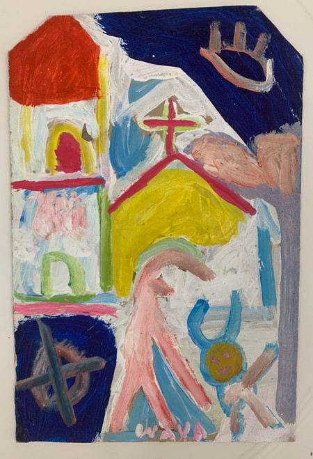 Wayacón (Julián Espinosa), Untitled, N.D. Tempera on brown paper bag. 11" x 8"  2523-85