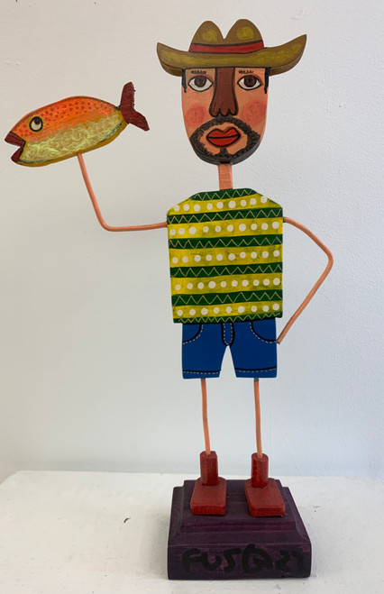 Fuster (José Rodríguez Fuster), Untitled, 2022. Wooden sculpture/acrylic and ink. 16" H x 10.5" W x 3.5" D. #5879A