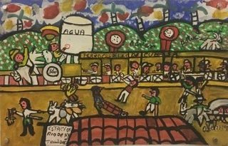 Abel Pérez-Mainegra,  "Estacion rio de ay," 1998. Acrylic on poster board. 9" x 14” #1612