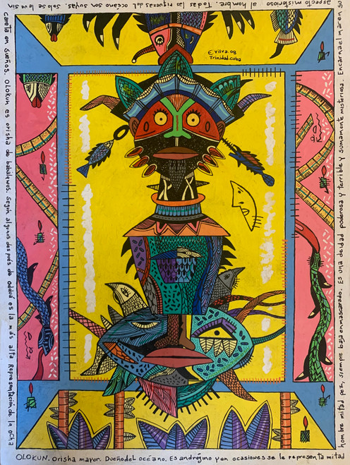 Vilva (Elio Vilva-Trujillo)  "Olokun," 2008. Acrylic On Paper   17.25" X 13"#4402