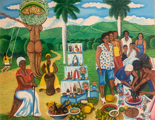 Osmar Peña Clavel,  "17 de Diciembre matando el chivo," 2010. Oil on canvas,  16" X 19.75"   #5342A