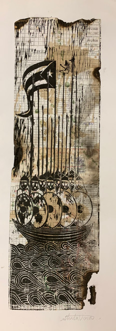 Guillermo Estrada Viera #3773B.    Untitled, N.D.  Xylography  Print On Government Ration Cards    33" X 12"