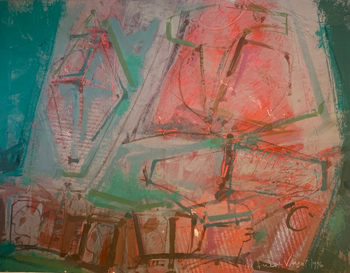 Julia Valdés #1787.    "De La Serie: Dia Imaginario X,"  1996. Acrylic On Paper    19.5 X 25.5"