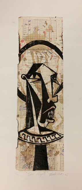 Guillermo Estrada Viera #3830D.  "Soy Mayito," 2005. Xylography  Print On Government Ration Cards 9/15.    28" X 13.75"