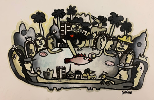 Fuster (José Rodríguez Fuster), Untitled, 2018. Watercolor and ink on paper. 12.25" × 20". #5889