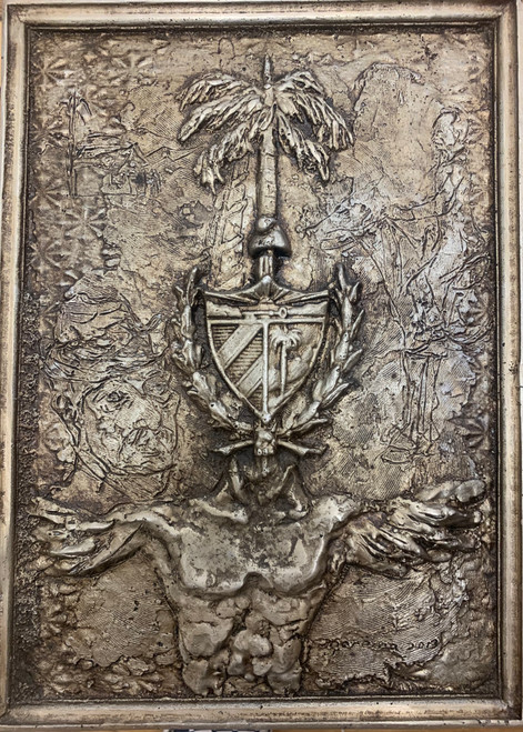 Alain Moreira #5636.   Untitled, 2013. Cast Metal Aluminium Plaque, 18' x 14" 