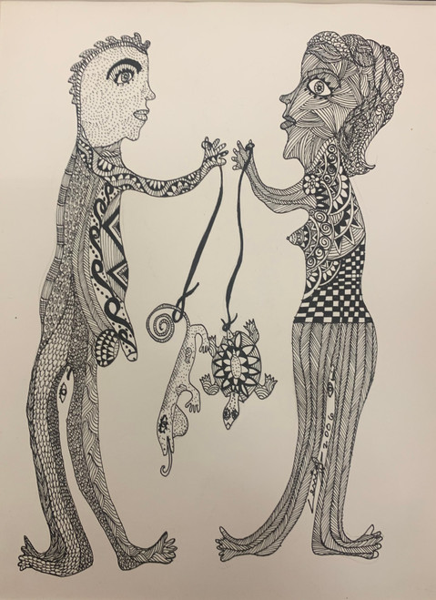 Cenia Gutierrez Alfonso #3841. "Si Me Das Tu Jicotea, Yo Te Doy Mi Largatijo," 2006. Ink On Paper  11" x 8"