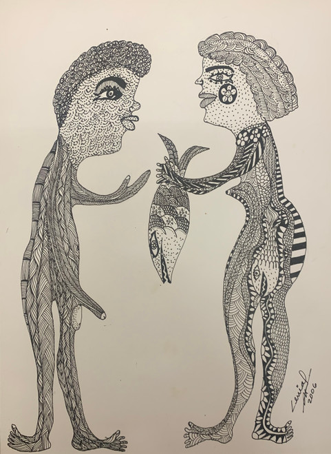 Cenia Gutierrez Alfonso,  "Si me pides el pescao te lo doy ," 2006. Ink on paper  11" x  8"  #3839